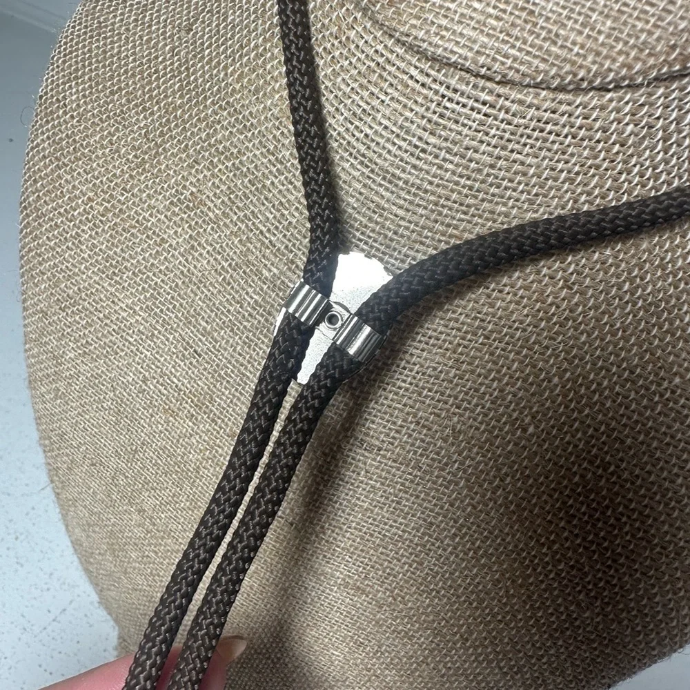 **SOLD**Vintage Bolo Tie Brown Agate Stone Western Necklace Cowboy Rodeo Unisex - Picture 4 of 4